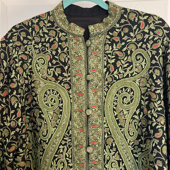 Kashmir Embroidered Paisley All-Over Wool Jacket, Size XL ✨ - Picture 4 of 12